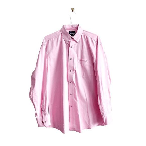 Wrangler Mens Collared Shirt Button Tough Enough To Wear Pink Large - Picture 1 of 6